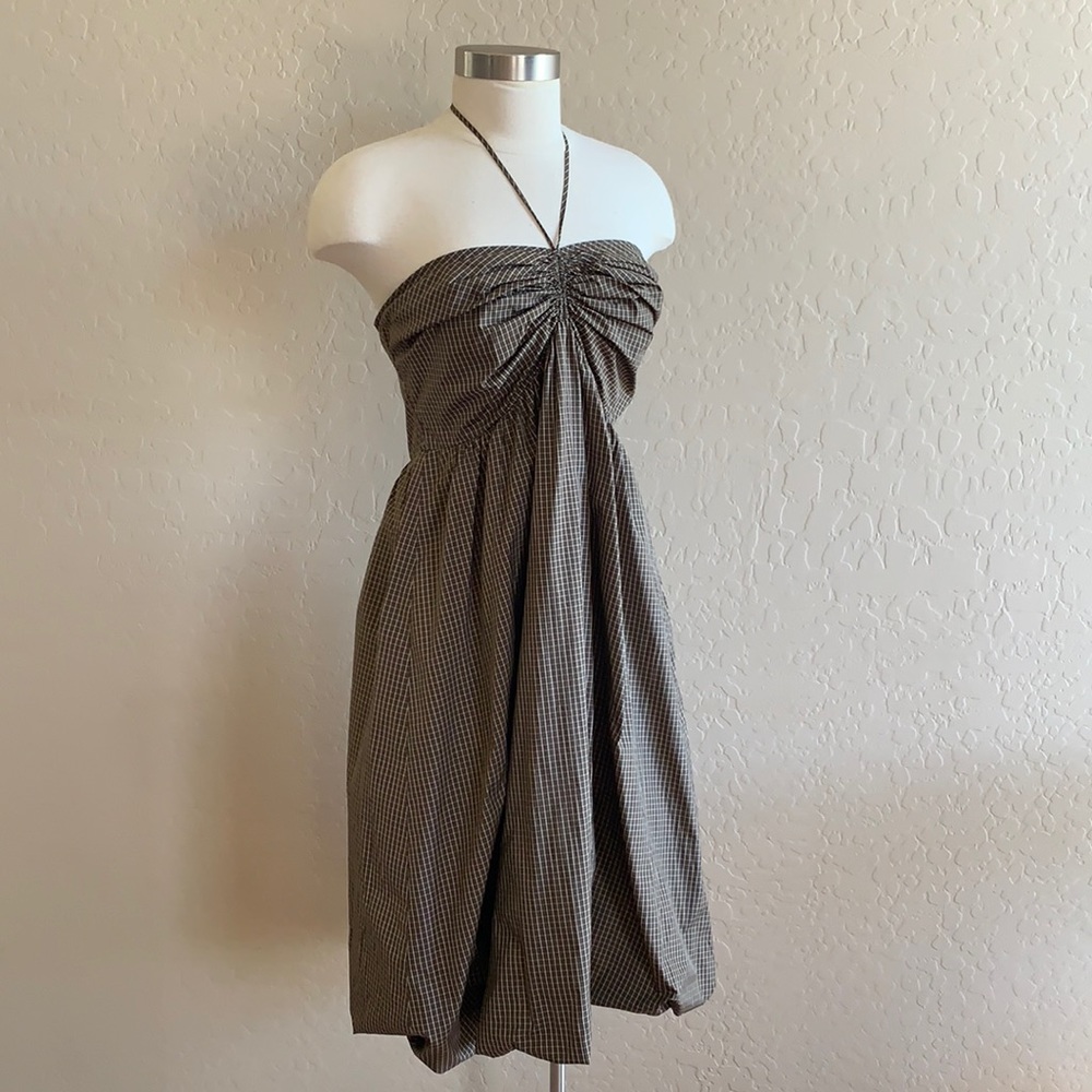 BCBG Max Azria Brown Plaid Halter Bubble Dress